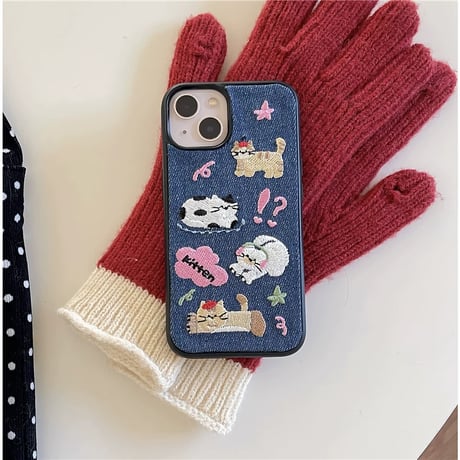 【お取り寄せ商品】iPhoneケース スマホケース iPhone16 iPhone15 ぬいぐるみ 猫 韓国っぽ 可愛い デニム M7022