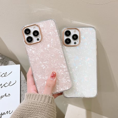 【お取り寄せ商品】iPhoneケース iPhone13 iPhone14 iPhone15 ケース シェルパターン きれいめ 大人かわいい ホワイト ピンク アイフォンケース L6795