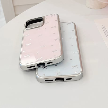 【お取り寄せ商品】iPhoneケース スマホケース iPhone16 iPhone15 iPhone14 可愛い リボン 花柄 メタリック L9833