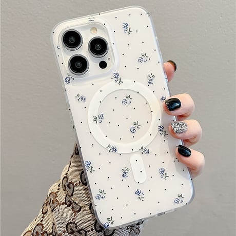 【お取り寄せ商品】iPhoneケース スマホケース iPhone15 iPhone14 小花柄 Magsafe 取り外し可 磁気カードホルダー カード入れ シンプル かわいい 韓国 L7633