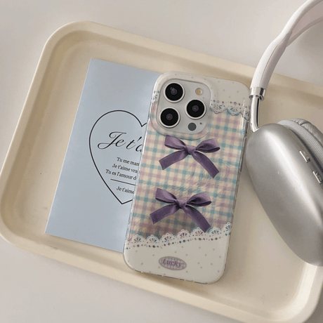 【お取り寄せ商品】iPhoneケース スマホケース iPhone16 iPhone15 iPhone14 かわいい チェック柄 リボン L9285