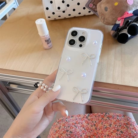 【お取り寄せ商品】iPhoneケース スマホケース iPhone16 iPhone15 iPhone14 可愛い おしゃれ パステル パール リボン L9525