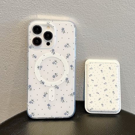 【お取り寄せ商品】iPhoneケース スマホケース iPhone15 iPhone14 小花柄 Magsafe 取り外し可 磁気カードホルダー カード入れ シンプル かわいい 韓国 L7633