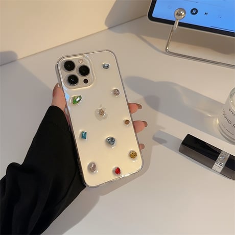【お取り寄せ商品】iPhoneケース スマホケース iPhone16 iPhone15 iPhone14 透明 クリア ラインストーン ビジュー 立体 シンプル きれいめ L7488