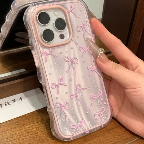 【お取り寄せ商品】iPhoneケース スマホケース iPhone16 iPhone15 iPhone14 おしゃれ リボン ウェーブ 韓国 可愛い  L9247