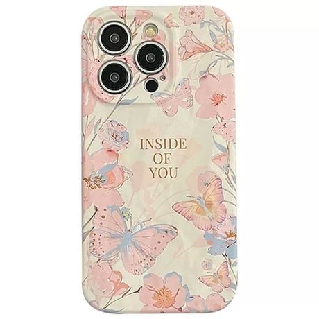 【お取り寄せ商品】iPhoneケース iPhone13 iPhone14 iPhone15 花柄 フラワー バタフライ 蝶々 レトロ ピンク かわいい アイフォンケース L6962