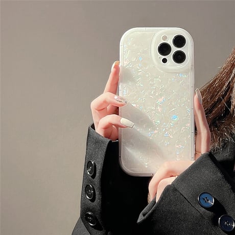【お取り寄せ商品】iPhone ケース iPhone15 iPhone16 シェルパターン ホワイト系 シンプル きれいめ スマホケース L7174