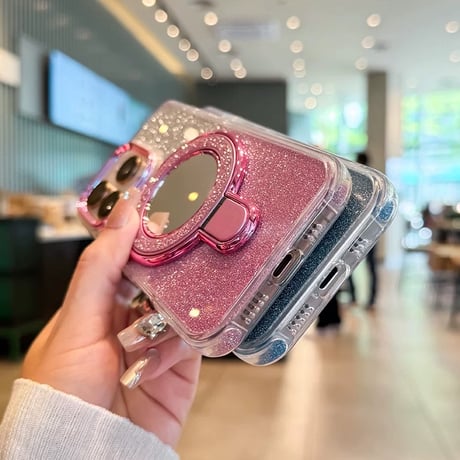 【お取り寄せ商品】iPhoneケース スマホケース iPhone16 iPhone15 iPhone14 可愛い グラデーション ラメ ミラー スタンド 多機能 MagSafe L9560