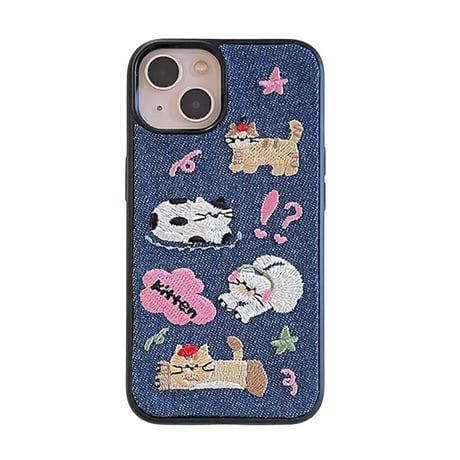 【お取り寄せ商品】iPhoneケース スマホケース iPhone16 iPhone15 ぬいぐるみ 猫 韓国っぽ 可愛い デニム M7022