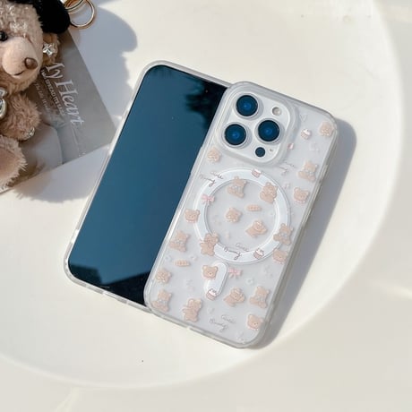 【お取り寄せ商品】iPhoneケース スマホケース iPhone16 iPhone15 iPhone14 可愛い スモーキーカラー クリア くま柄 MagSafe L9331