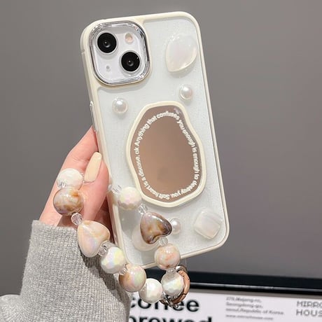 【お取り寄せ商品】iPhone ケース case iPhone13 iPhone14 iPhone15 ミラー 英字 ストーン 立体 ストラップ付き アシンメトリー オシャレ スマホケース L7193