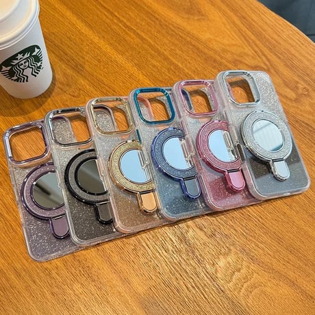 【お取り寄せ商品】iPhoneケース スマホケース iPhone16 iPhone15 iPhone14 可愛い グラデーション ラメ ミラー スタンド 多機能 MagSafe L9560