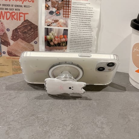 【お取り寄せ商品】iPhoneケース スマホケース iPhone15 iPhone14 Magsafe ワイヤレス充電 グリップ付き イヌ ドット 水玉 パステルカラー かわいい 韓国 L7948