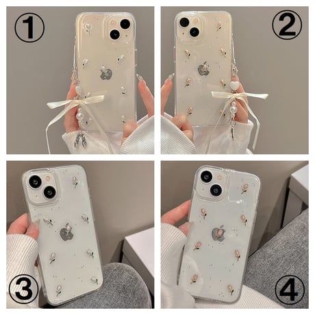 【お取り寄せ商品】iPhoneケース スマホケース iPhone15 iPhone14 立体 チューリップ フラワー 透明 グリッター チャーム付き 清楚 かわいい 韓国 L7823
