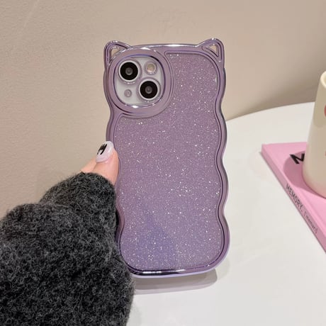 【お取り寄せ商品】iPhoneケース スマホケース iPhone15 iPhone14 ネコ耳 ねこ耳 メッキフレーム グリッターシート付き シンプル かわいい 推し活 韓国 L7895