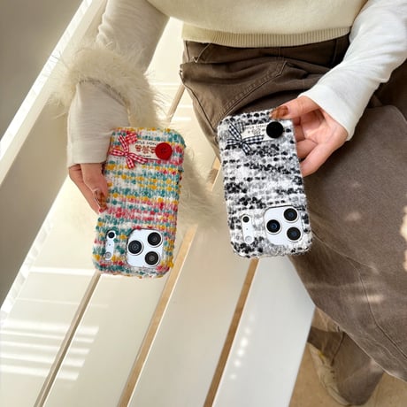 【お取り寄せ商品】iPhoneケース スマホケース iPhone17 iPhone16 iPhone15 ふわふわ ツイード風 可愛い 韓国 M7137