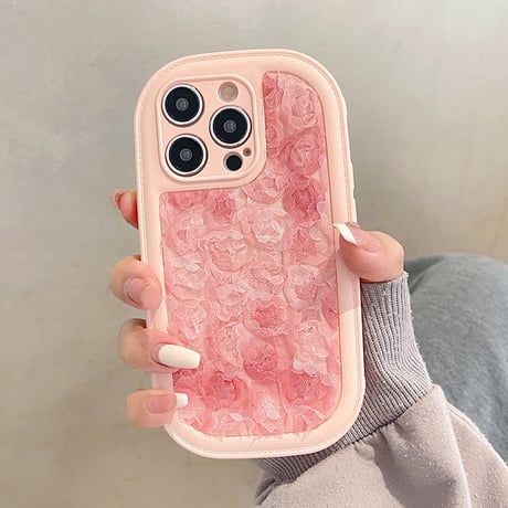 【お取り寄せ商品】iPhoneケース スマホケース iPhone15 iPhone14 レース フラワー 花びら ピンク グラデーション アート 個性的 かわいい 韓国風 L7498