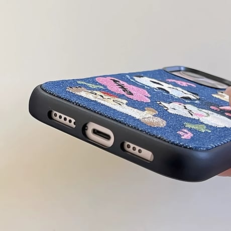 【お取り寄せ商品】iPhoneケース スマホケース iPhone16 iPhone15 ぬいぐるみ 猫 韓国っぽ 可愛い デニム M7022