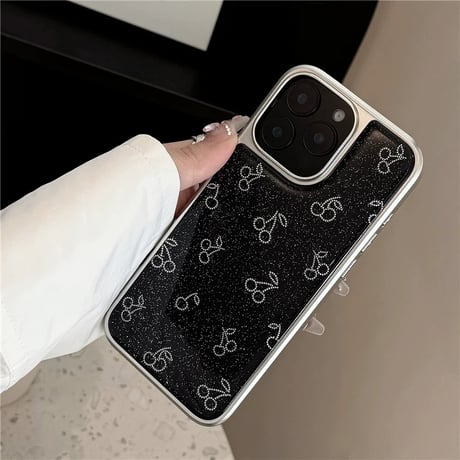 【お取り寄せ商品】iPhoneケース スマホケース iPhone16 iPhone15 iPhone14 可愛い ブラック さくらんぼ柄 L9557