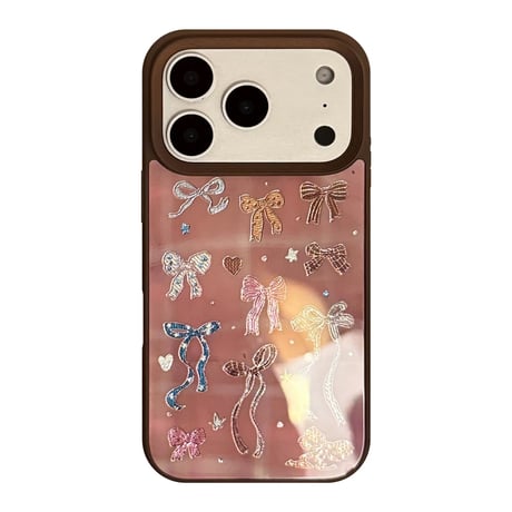 【お取り寄せ商品】iPhoneケース スマホケース iPhone17 iPhone16 iPhone15 韓国 可愛い リボン ブラウン  M7126