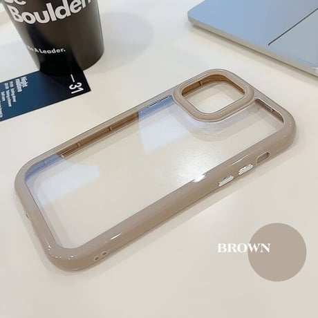 【お取り寄せ商品】iPhoneケース スマホケース iPhone15 iPhone14 カラーフレーム クリームカラー くすみカラー 透明 シンプル ニュアンス オシャレ かわいい 韓国 L7403