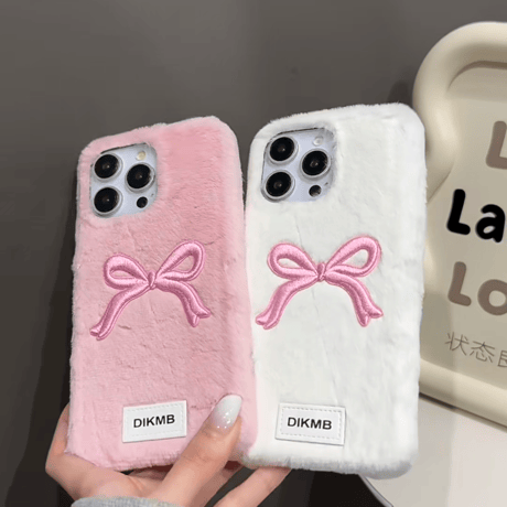 【お取り寄せ商品】iPhoneケース スマホケース iPhone16 iPhone15 iPhone14 かわいい キュート もこもこ 秋 冬 リボン L9277