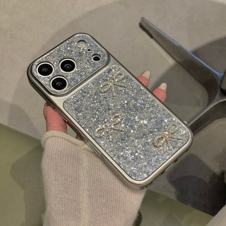 【お取り寄せ商品】iPhoneケース スマホケース iPhone17 iPhone16 iPhone15 リボンストーン ラメ グリッター メタリック 可愛い M7136