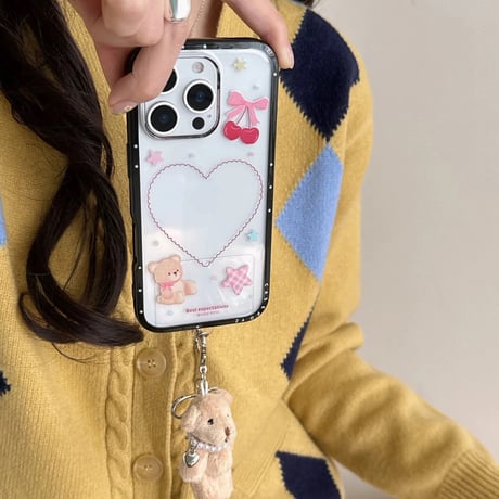 【お取り寄せ商品】iPhoneケース スマホケース iPhone16 iPhone15 iPhone14 可愛い くま 推し活 韓国 チャーム付き L9509