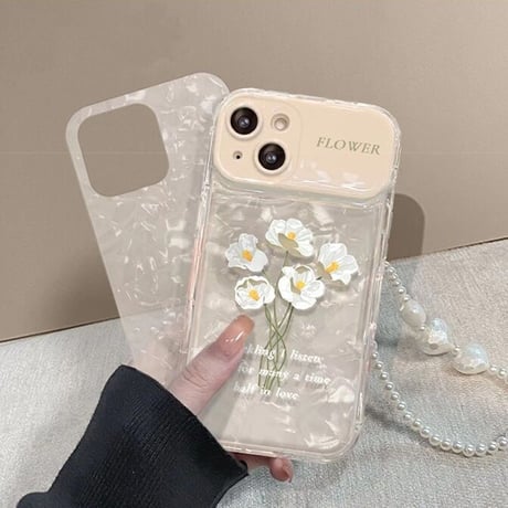 【お取り寄せ商品】iPhoneケース iPhone13 iPhone14 iPhone15 ケース フラワー レンズカバー ミラー付き ストラップ付き シェルシート かわいい レトロ L6783