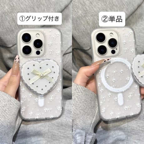 【お取り寄せ商品】iPhoneケース スマホケース iPhone16 iPhone15 iPhone14 かわいい 花 リボン 柄 ハート MagSafe L9822