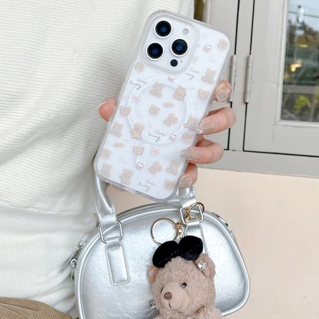 【お取り寄せ商品】iPhoneケース スマホケース iPhone16 iPhone15 iPhone14 可愛い スモーキーカラー クリア くま柄 MagSafe L9331