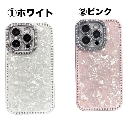 【お取り寄せ商品】iPhoneケース スマホケース iPhone16 iPhone15 iPhone14 おしゃれ 韓国 シェル風 サイドストーン L9855