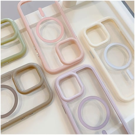 【お取り寄せ商品】iPhoneケース スマホケース iPhone15 iPhone14 Magsafe 磁気 透明 カラーフレーム くすみカラー シンプル かわいい L7523