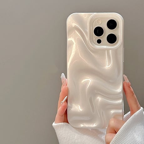 【お取り寄せ商品】iPhoneケース スマホケース iPhone15 iPhone14 波模様 ウォーターリップル 立体 パール感 ミルキー シンプル きれいめ 韓国 L7925