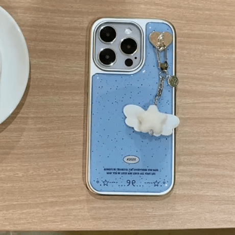 【お取り寄せ商品】iPhoneケース スマホケース iPhone16 iPhone15 iPhone14 可愛い エンジェル スター チャーム付き ブルー L9513