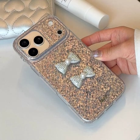 【お取り寄せ商品】iPhoneケース スマホケース iPhone17 iPhone16 iPhone15 リボン ダイヤカット風 可愛い おしゃれ M7147