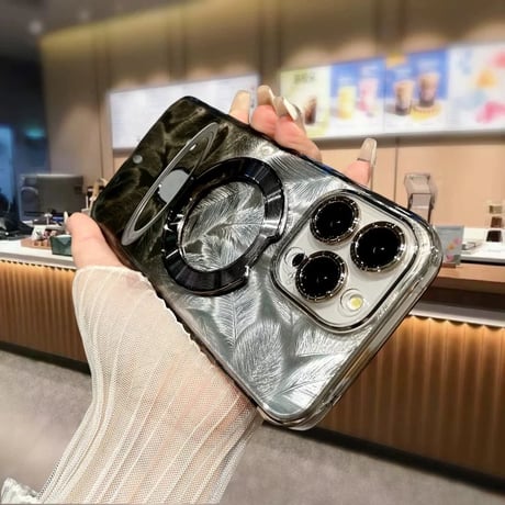 【お取り寄せ商品】iPhoneケース スマホケース  iPhone15 iPhone14 シンプル 羽 リング MagSafe L9016