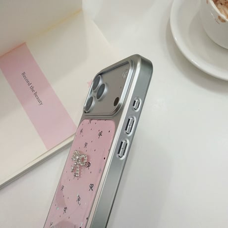 【お取り寄せ商品】iPhoneケース スマホケース iPhone17 iPhone16 iPhone15 リボン ピンク ストーン ラメ 韓国 可愛い  M7133