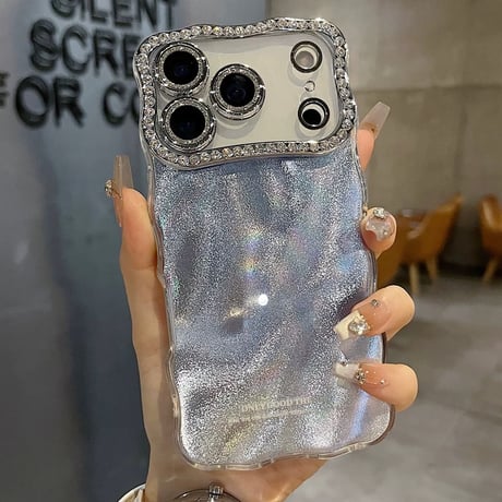 【お取り寄せ商品】iPhoneケース スマホケース iPhone17 iPhone16 iPhone15 ウェーブ フェザー風 キラキラ ストーン M7105