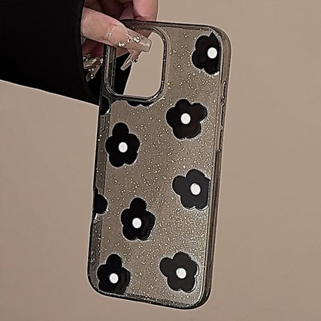 【お取り寄せ商品】iPhoneケース スマホケース iPhone16 iPhone15 iPhone14 花柄 デイジー ブラック モノトーン 韓国 L9830