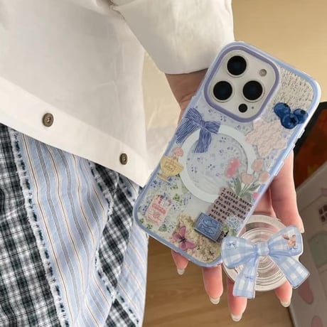 【お取り寄せ商品】iPhoneケース スマホケース iPhone16 iPhone15 iPhone14 ブルー リボン かわいい MagSafe L9435
