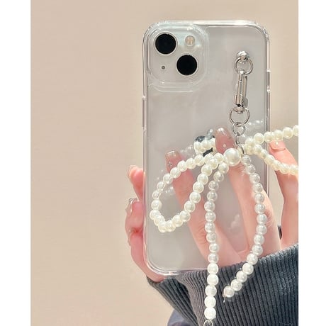 【お取り寄せ商品】iPhoneケース スマホケース iPhone15 iPhone14 チャーム付き リボン パール 透明 シンプル かわいい 韓国 L7618