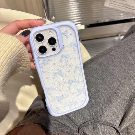 【お取り寄せ商品】iPhoneケース スマホケース iPhone16 iPhone15 iPhone14 かわいい ブルー リボン 韓国 L9373