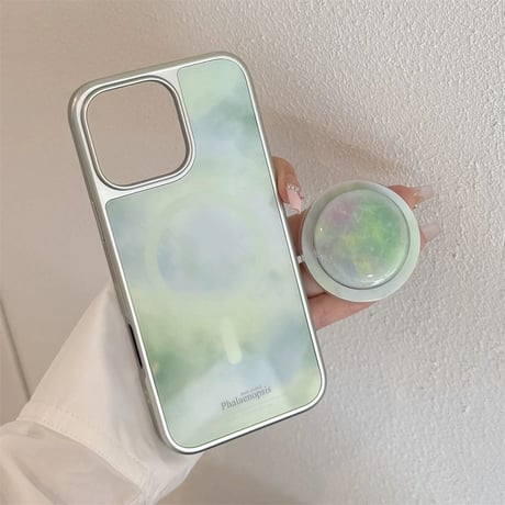 【お取り寄せ商品】iPhoneケース スマホケース iPhone16 iPhone15 iPhone14 大人女子 グリーン クリスタル マーブル MagSafe L9543