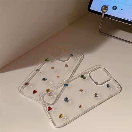 【お取り寄せ商品】iPhoneケース スマホケース iPhone16 iPhone15 iPhone14 透明 クリア ラインストーン ビジュー 立体 シンプル きれいめ L7488