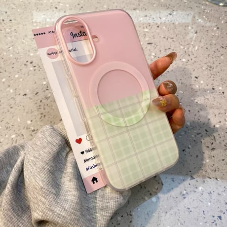 【お取り寄せ商品】iPhoneケース スマホケース iPhone16 iPhone15 iPhone14 チェック ツートンカラー magsafe 可愛い 韓国 L9813