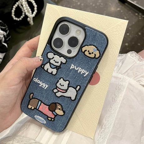 【お取り寄せ商品】iPhoneケース スマホケース iPhone16 iPhone15 iPhone14 キュート かわいい デニム 犬 L9267