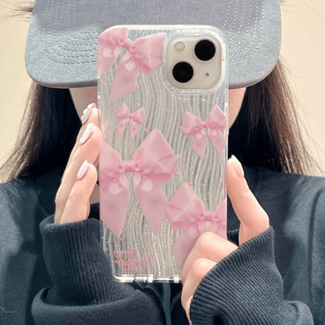 【お取り寄せ商品】iPhoneケース スマホケース iPhone15 iPhone14 ガーリー キラキラ リボン L8942