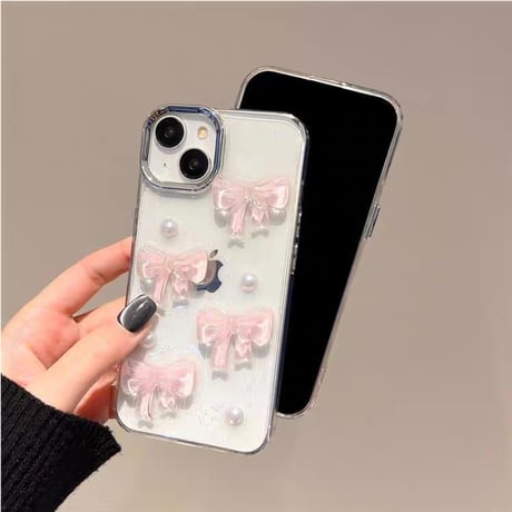 【お取り寄せ商品】iPhoneケース スマホケース iPhone16 iPhone15 iPhone14 可愛い 人気 ピンク リボン パール L9482