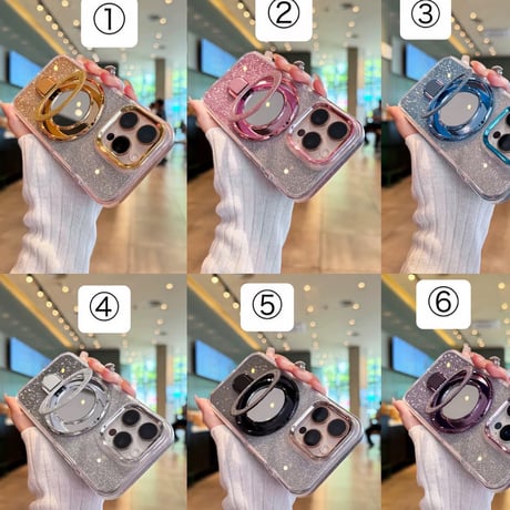 【お取り寄せ商品】iPhoneケース スマホケース iPhone16 iPhone15 iPhone14 可愛い グラデーション ラメ ミラー スタンド 多機能 MagSafe L9560
